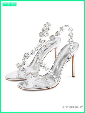 Clear Rhinestone High Heel Sandals Open Toe Stiletto Heels Transparent Crystal